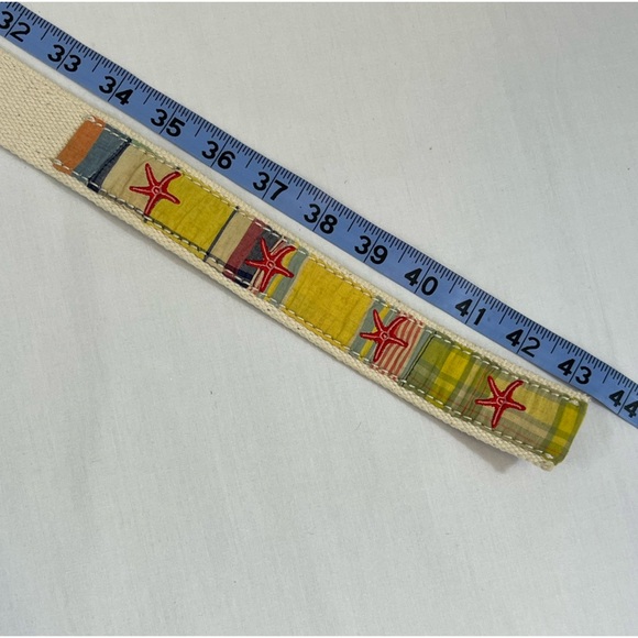 J Crew Starfish D-Ring Belt Plaid Woven Embroidered Cotton Webbing - Picture 7 of 9